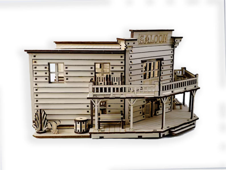 DIY Wild West Saloon Model Kit – Two-Story Laser-Cut Salon with Interior Furniture