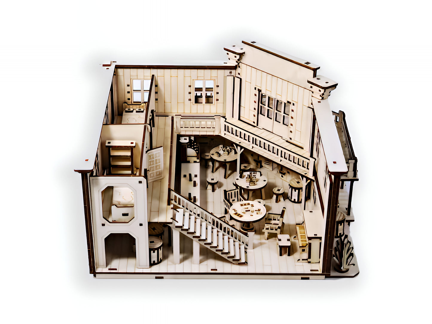 DIY Wild West Saloon Model Kit – Two-Story Laser-Cut Salon with Interior Furniture