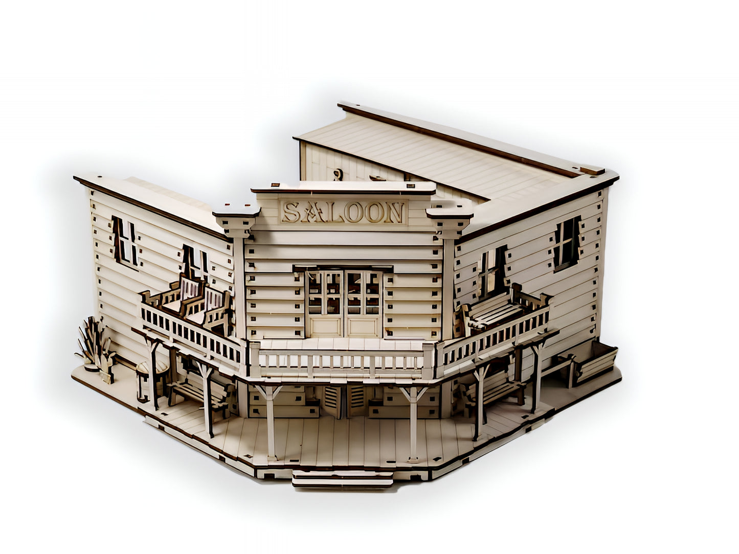 DIY Wild West Saloon Model Kit – Two-Story Laser-Cut Salon with Interior Furniture