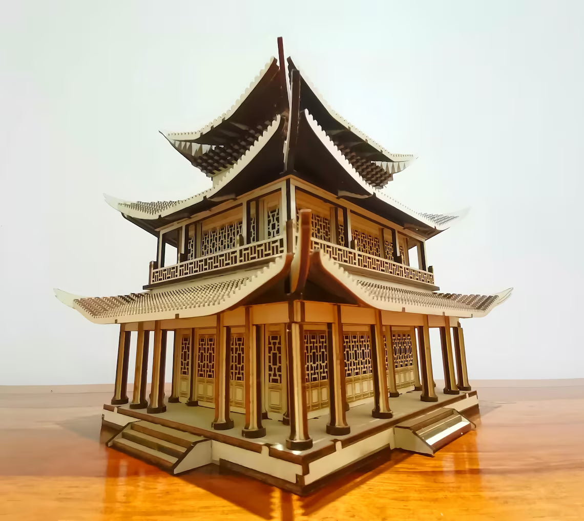 Laser-Cut Wooden Tower Model – 3D Puzzle Architecture Kit & Home Decor