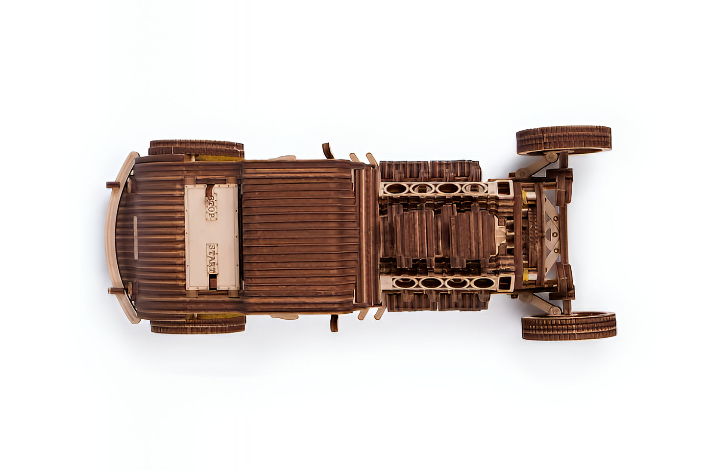 Wooden Mechanical Hot Rod 3D Puzzle Model (with Assembly Guide)