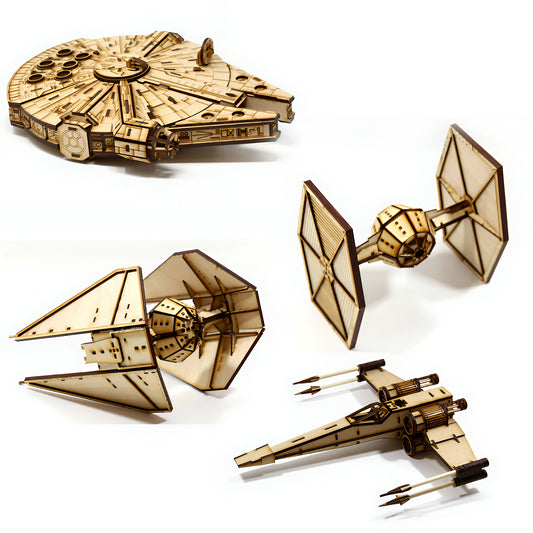 DIY 3D Wooden Spacecraft Puzzle Kit – Set of 4 | 3mm MDF Laser Cut | Self-Assembly Model Set
