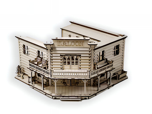 DIY Wild West Saloon Model Kit – Two-Story Laser-Cut Salon with Interior Furniture